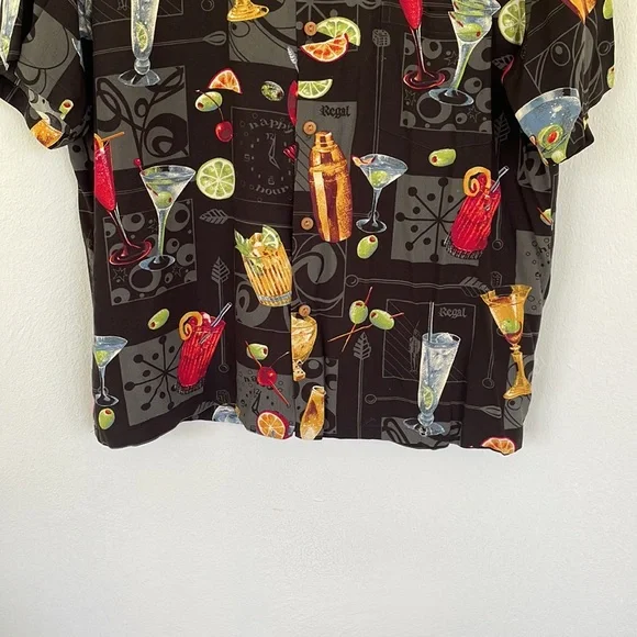 Vintage Paradise Found black happy hour cocktail Hawaiian shirt size medium - Picture 4 of 12